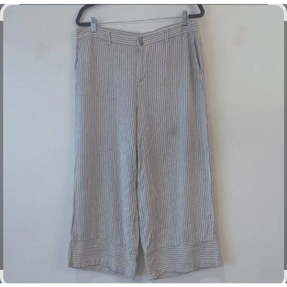 J Jill Wide Leg Linen Pinstripe Cropped Ankle Pants Sz 2X Cream and Denim Blue - Picture 2 of 8
